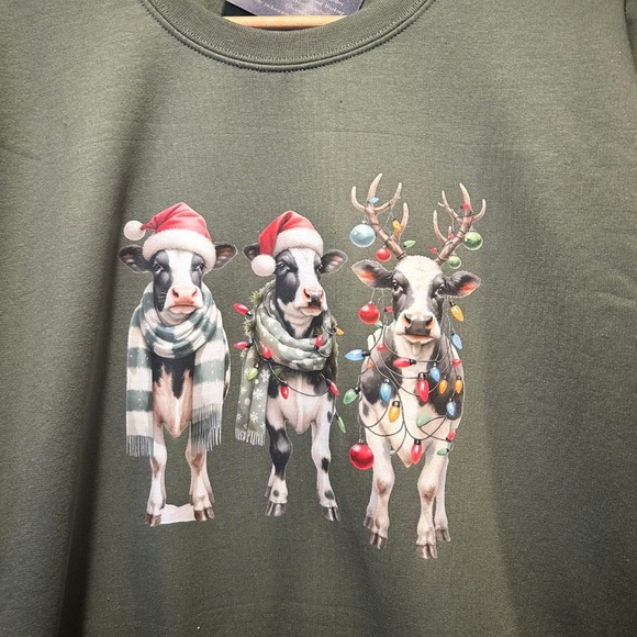 Gildan Sweaters - Festive Cow Print Christmas Sweatshirt